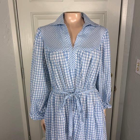 Vintage 70s 60s Dress Cotton Plaid Shirt Tie Waist Cotton Plaid Gingham L/S UU4 - Picture 2 of 8
